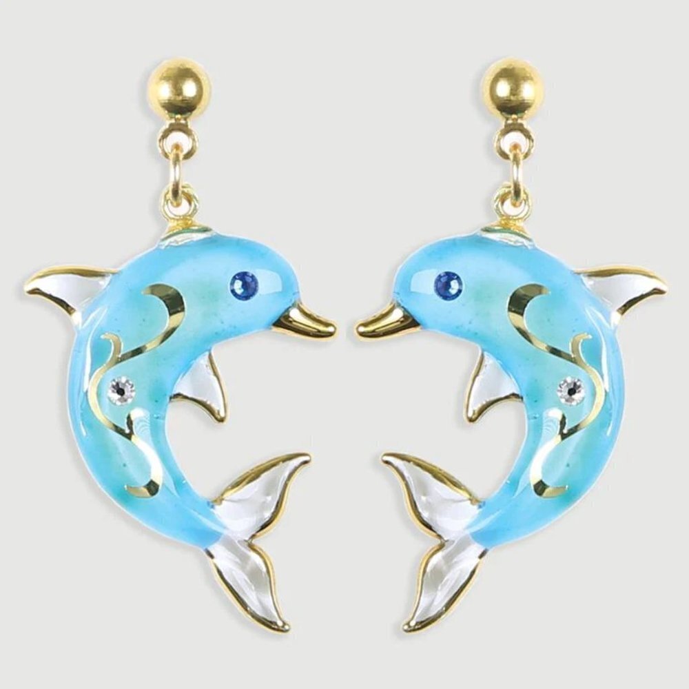 Glass Baron Turquoise Dolphin Earrings in Gift Box - Picture 2 of 2